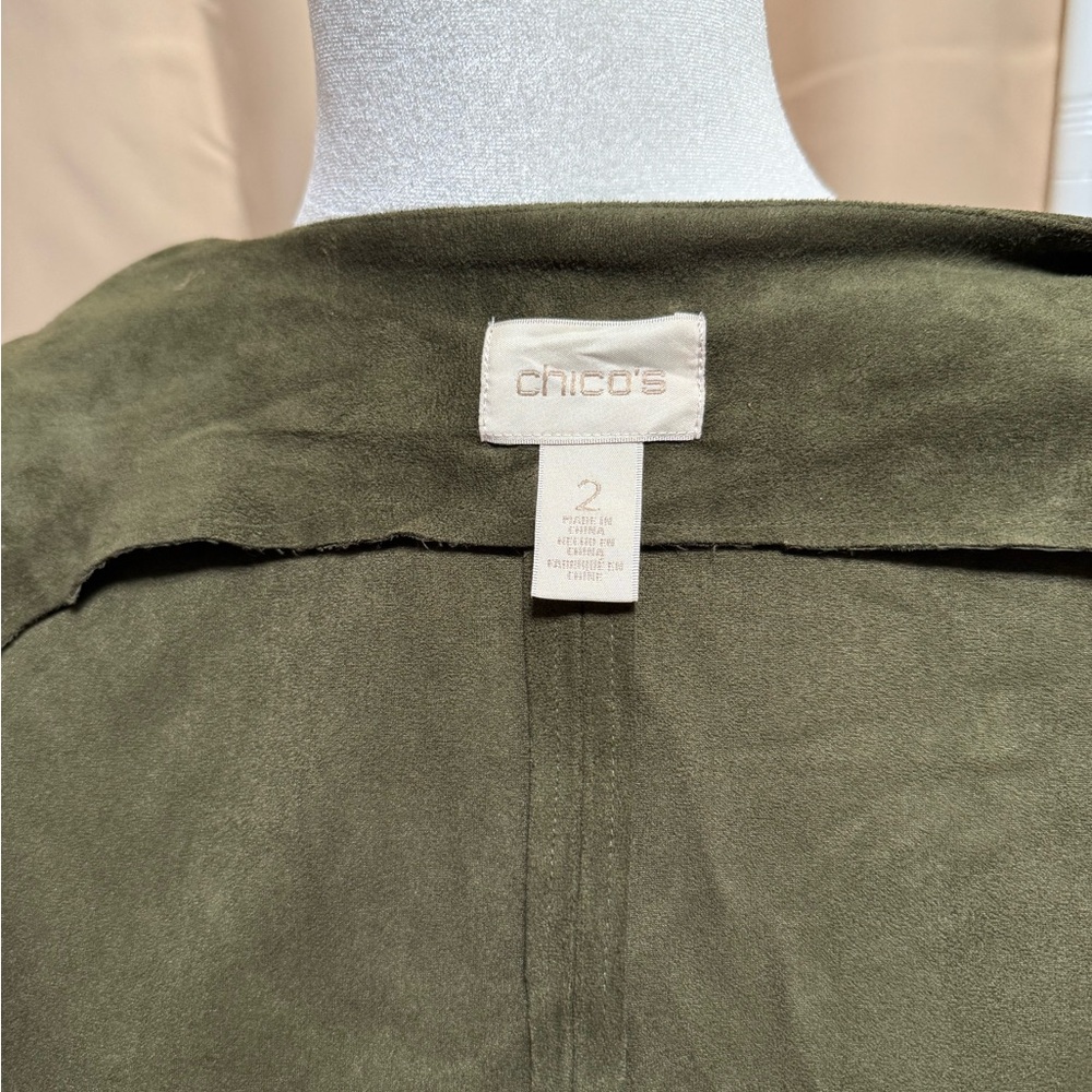 Chico's Olive Green Faux Suede Belted Longline Duster Vest - Size 2/Large - EUC - Picture 12 of 14